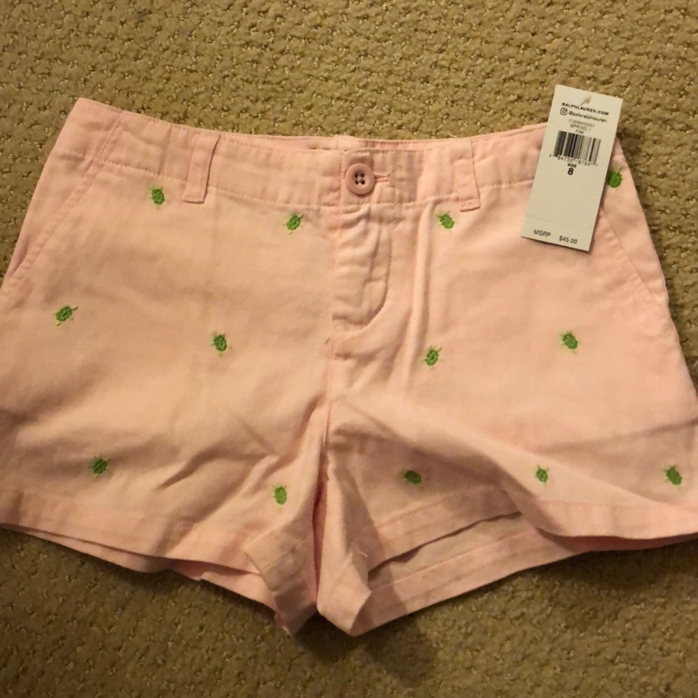 Girls Ralph Lauren Cotton turtle shorts.